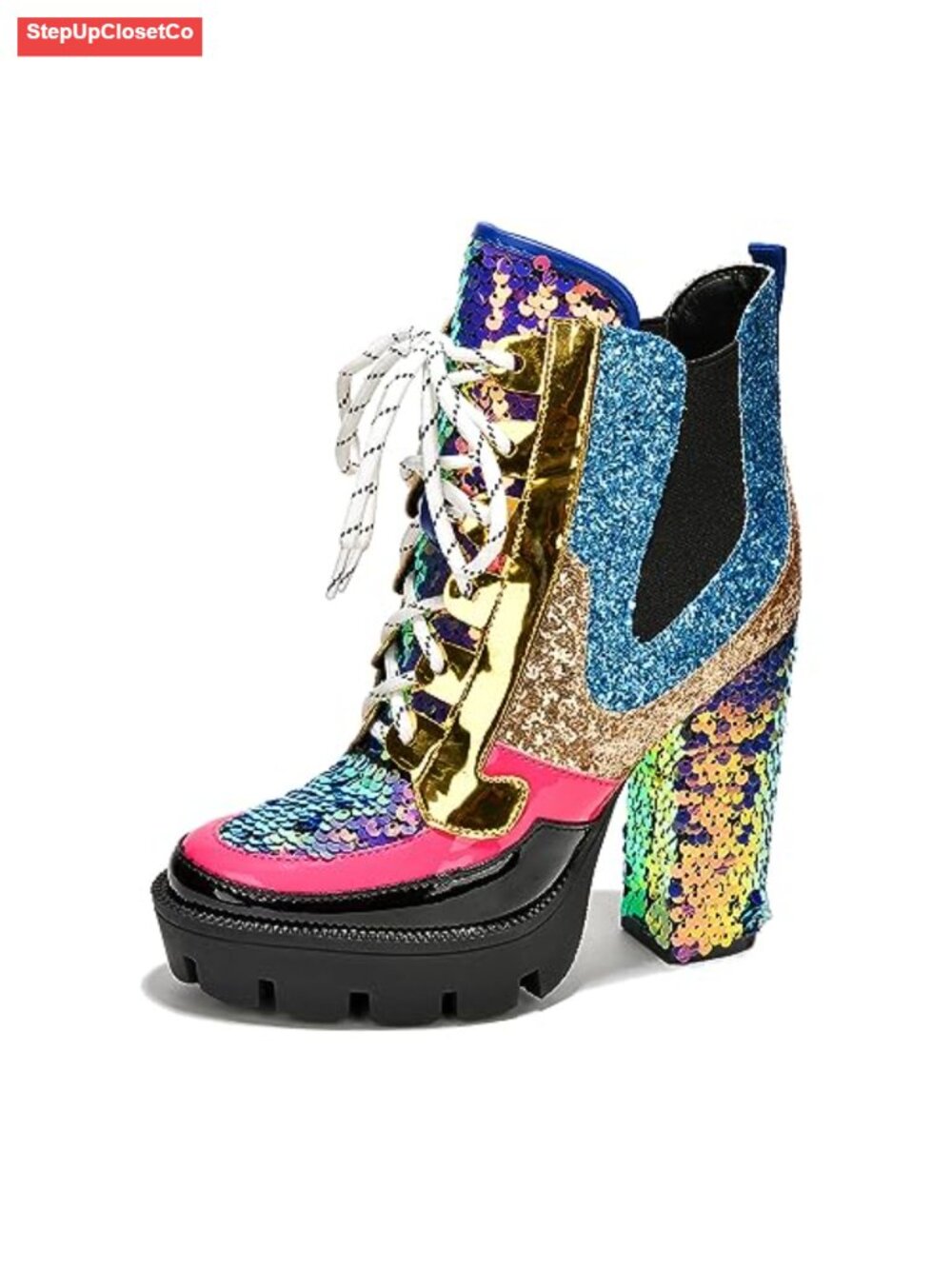 Rhinestone Cowboy Booties Western Ankle Boots Pointed Toe Block Heel Lace-Up